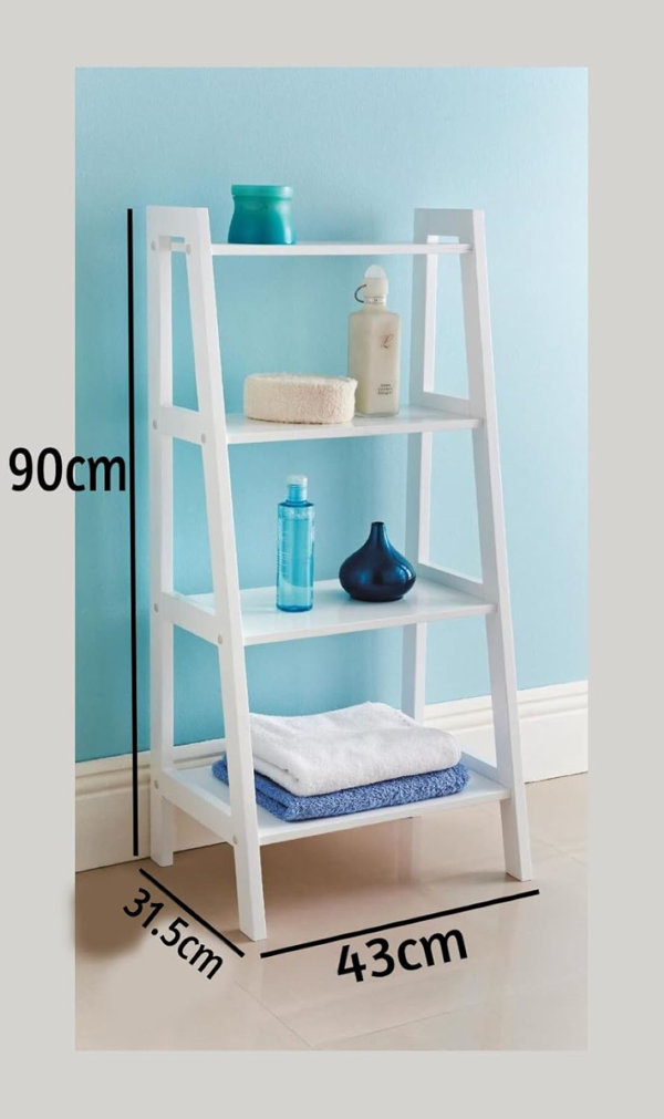 Highland Dunes Mcfadden 4 Tier Wooden Ladder Shelf Unit Bathroom ...
